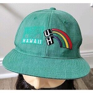 Vintage Men's OS Green College Snapback Fan Cap University of Hawaii UH Rainbow
